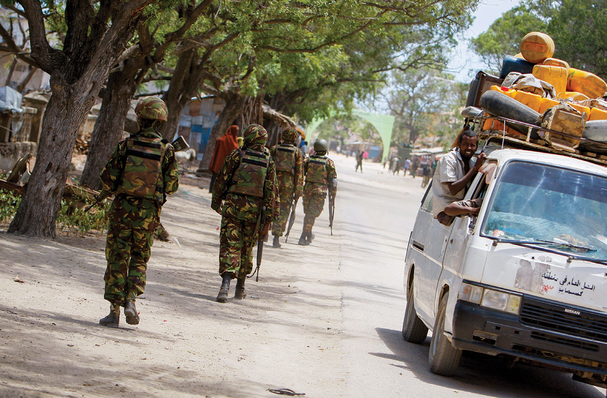 Soldiers of the Kenyan Contingent serving with the African Union Mission in Somalia in the southern Somali port city of Kismayo