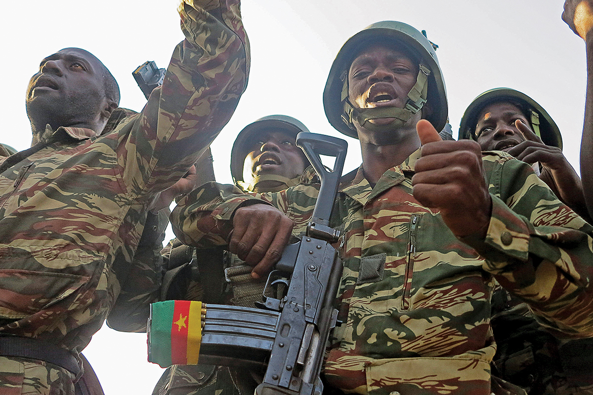 Cameroonian soldiers singing